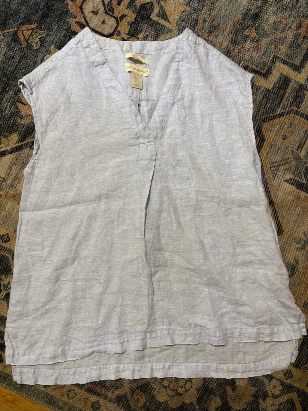 Cynthia Rowley Light Blue Linen V-Neck Tank 100% Linen
